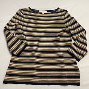 St. John Sport By Marie Gray Santana Knit Blue Bronze Stripe Sweater Sz P Petite